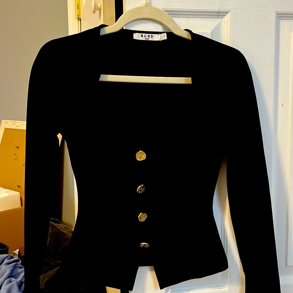 Chic black gold buttoned down top